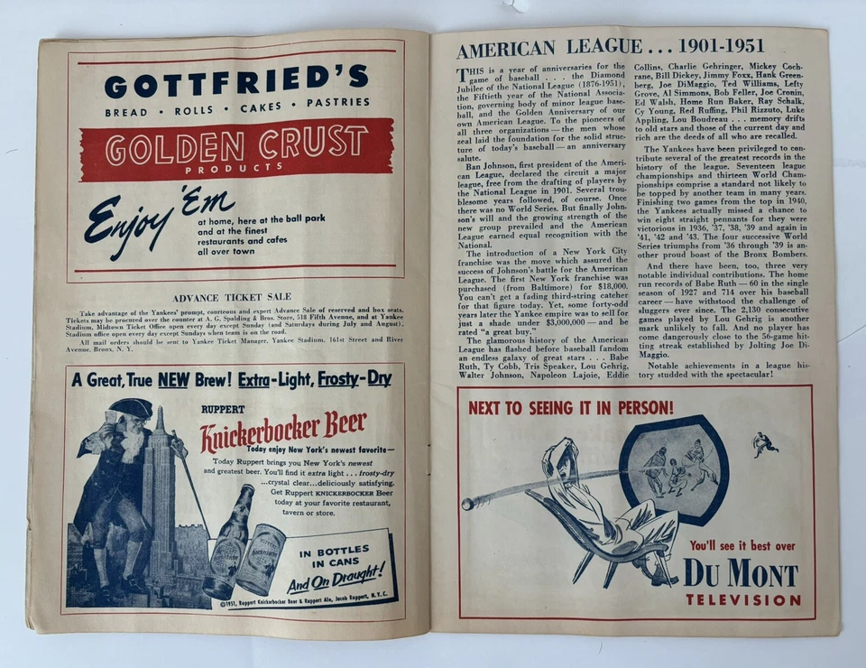 1951 New York Yankees Scored Program Joe DiMaggio Last GM/Last Hit #2214⚾️ - Image 3 of 4