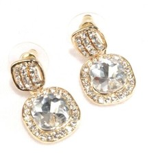 Pierced Earrings Crystal Super Bling 1-1/8 Inch Long Wedding Prom Formal NEW