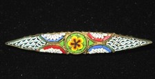 Antqiue Art Nouveau Italian Micro Mosiac Millefiore Bar Pin Gold Overlay