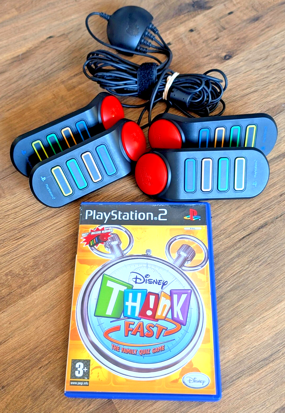 Disney Think Fast & 4 Buzzers PS2 PlayStation 2 Video Game  (Warehouse A-7)