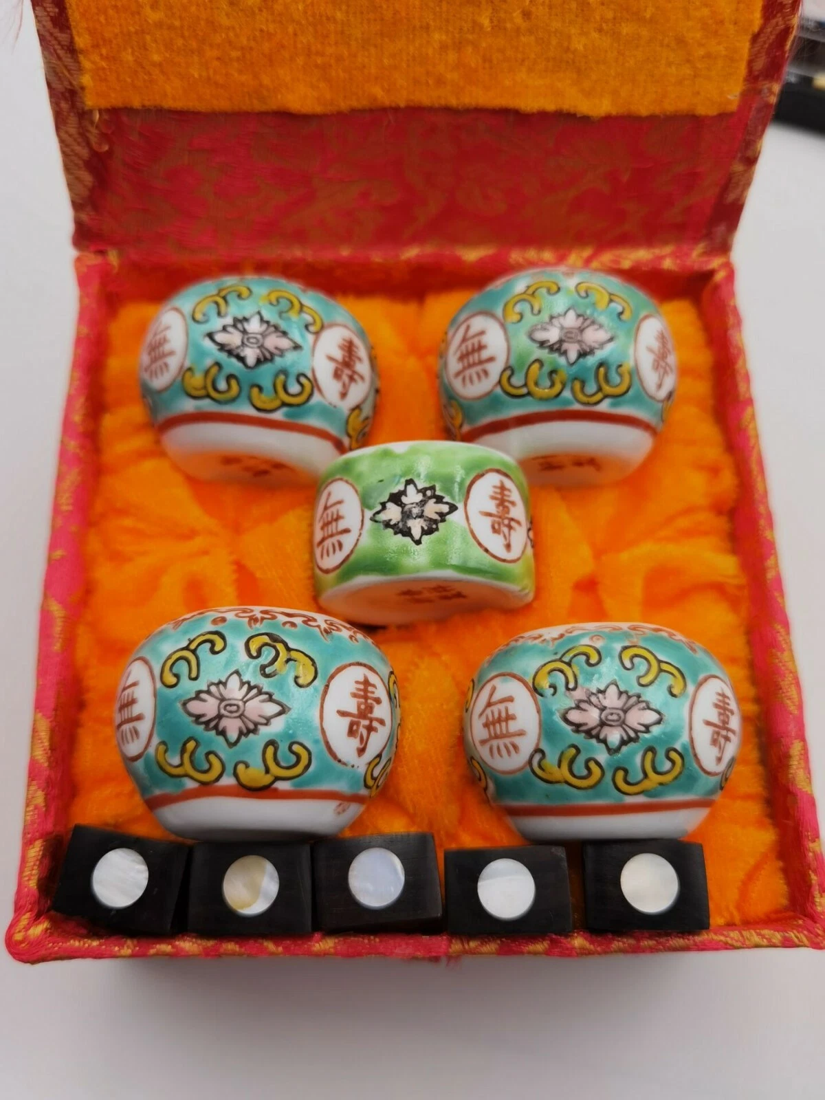 1set 5pcs Asian Bamboo Bird Cage Ceramics cups万寿无疆.鸟食杯701