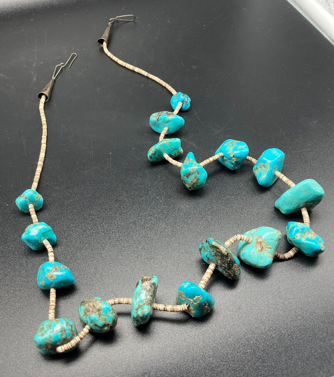 Large Genuine Turquoise Stones and Heishi Discs Necklace