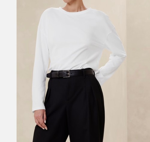 Banana Republic 100% Cotton Long Sleeves Crew Neck T-shirt Relaxed Tee White M