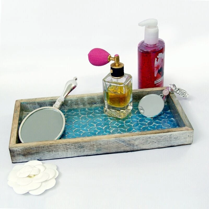 Handmade Real Wood Serving Trays With Mosaic  - Image 2 of 2