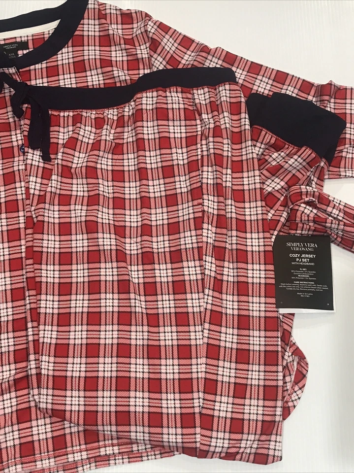Conjunto de salón pijama tejido suave Simply Vera Wang para mujer rojo a cuadros XL Foto 4 de 4