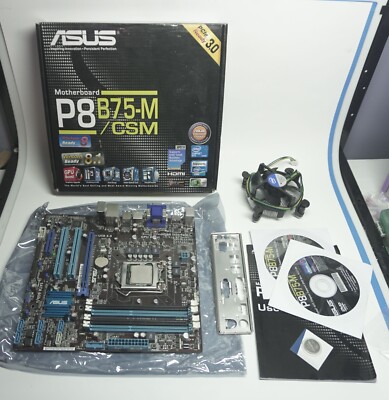 ASUS P8B75-M Motherboard w/ i5-2400 CPU, w/Fan, Box. I/O Plate, Manual & Disc's