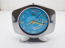 Diamond Shanghai Chinese Alarm Clock TV Shape Blue Dial Chrome Wind-Up 70s