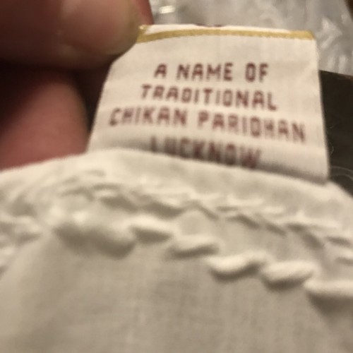 genuine Lucknow Chikan hand embroidered Long kurta shirt cotton collar mens 36 - Picture 10 of 14
