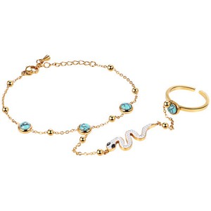Authentic Flongo Hand Chain Finger Ring Bracelet for Women Dainty 14k Gold Plated Wedding
