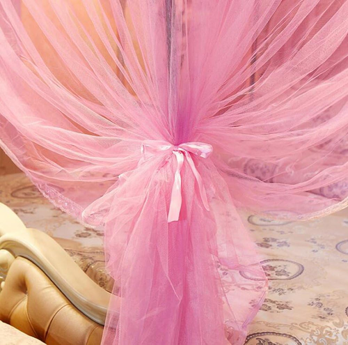 4 Corners Post Pink Canopy Bed Curtain Full Bed for Girls & Adults - 4 Opening M - Picture 3 of 4