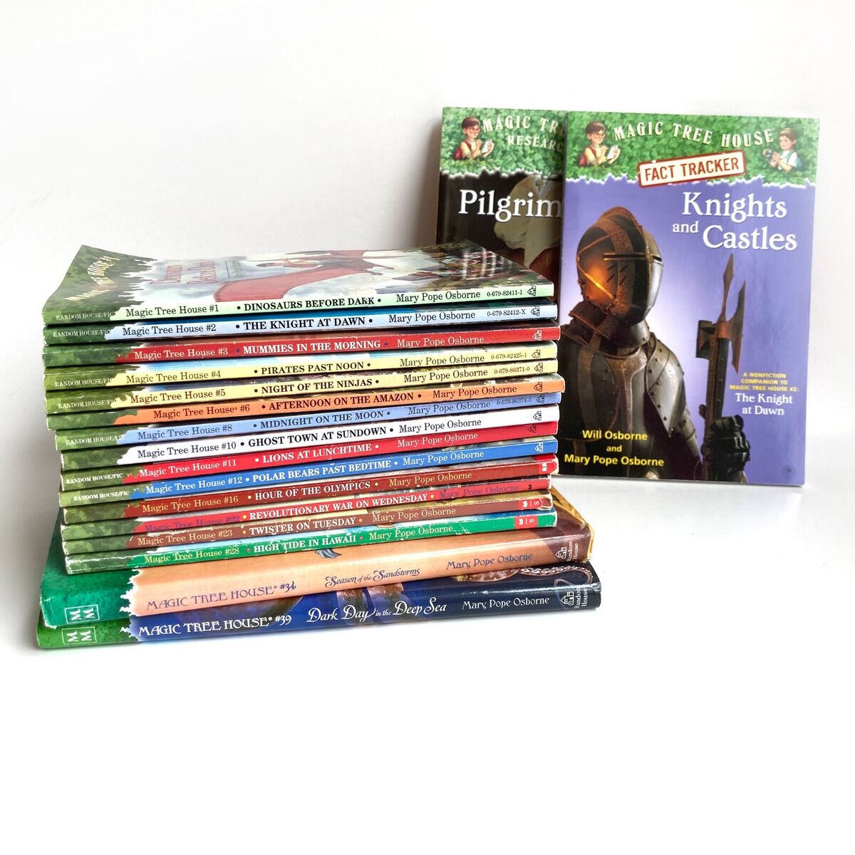 Lot of 18 Magic Tree House Books 1-6, 8, 10 -12, 16, 22, 23, 28, 34, 39,  Xtras