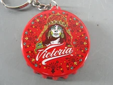 VICTORIA BEER BOTTLE CAP OPENER RED DAY OF THE DEAD KEYRING KEY CHAIN CHARM NEW
