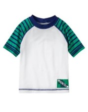 GYMBOREE SWIM SHOP WHITE w/ DIVE SHOP PATCH S/S RASH GUARD 6 12 18 24 2T 4T NWT