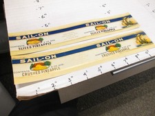 SAIL ON (2) pineapple fruit sailing ship 1930s metal tin can food paper label