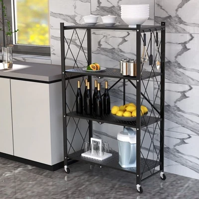 OYAJIA 3/4 Tier Heavy Duty Household Foldable Metal Rack Storage Shelving With Wheel