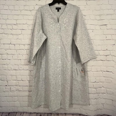 Miss Elaine Robe W 2X Gray Button Front Knit Kaftan Sleep Lounge NEW w/o Tag