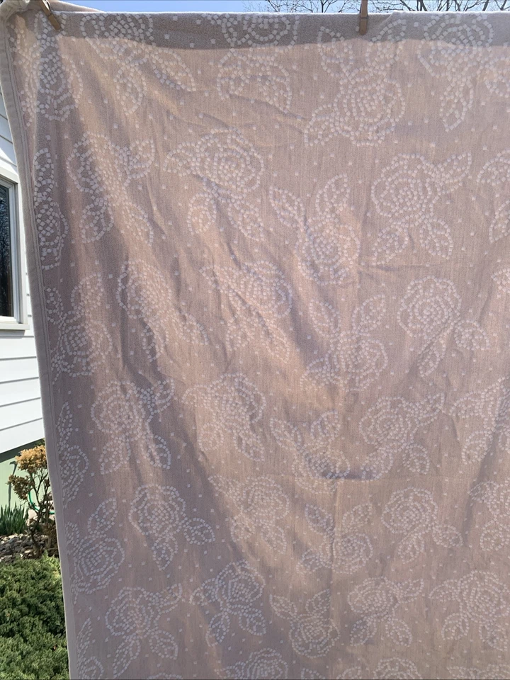 Vtg Yves Saint Laurent YSL Towel Blanket Logo Beige Polka Dot Floral - Image 4 of 4
