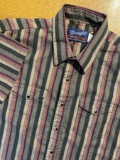VTG Wrangler Pearl Snap Shirt 18 XLT Western Stripe XLong Tail Single Needle USA