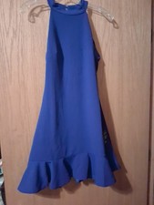 Womens Lulus Short Dress High Neck Keyhole Back Ruffle Hem Lined 15 Armpit 