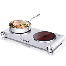Hot Plate Techwood 1800W Dual Electric Stoves Countertop Stove Double Burner ...