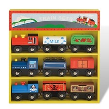 Wooden Train Sets for Toddlers, 9 Pcs Train Toy Magnetic Sets Fits Brio, Thom...