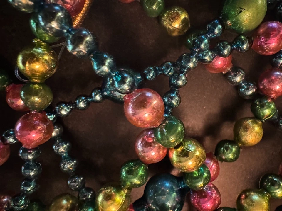 Antique Mercury Glass Garland multi sizes,shapes-Green, Gold, Red, Blue XL 180" - Image 2 of 4