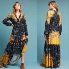 Farm Rio Floral Maxi dress Woman's Xs Black Yellow Anthropologie Spring