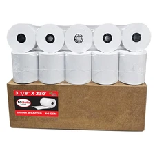 (10 Rolls) 3 1/8 x 230 Thermal Paper Receipt Rolls (60 GSM) Fits All POS Cash...