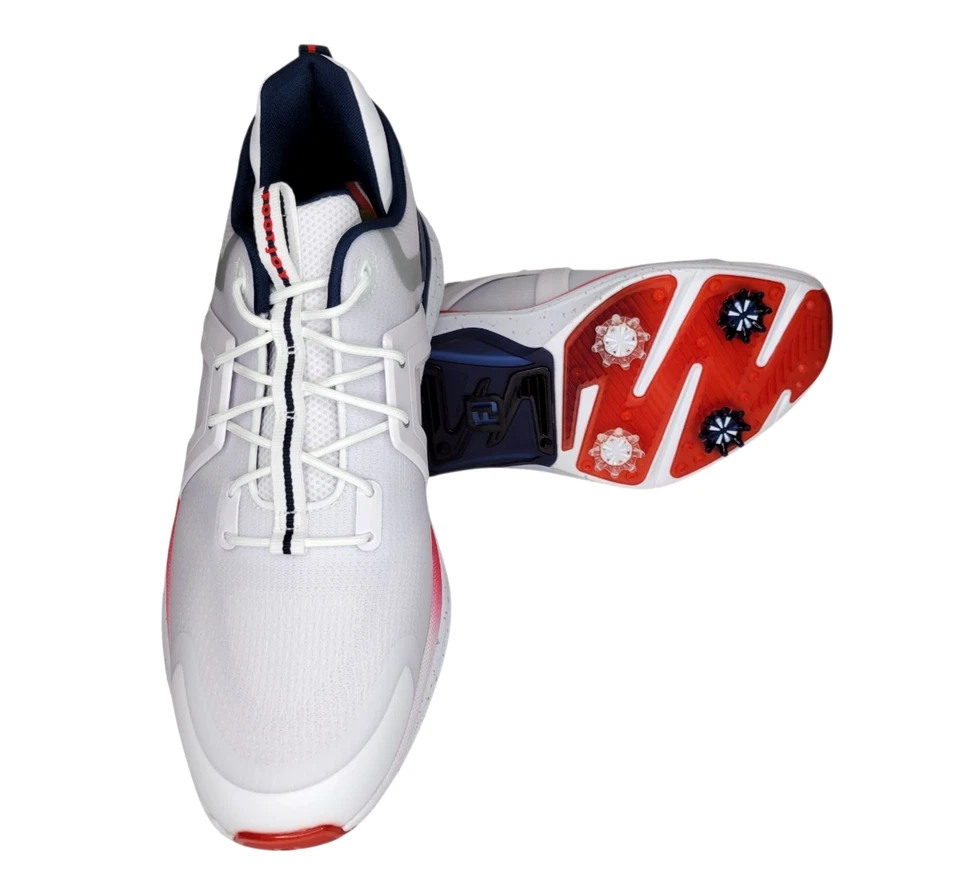 НОВЫЕ водонепроницаемые мужские туфли для гольфа FootJoy Hyperflex белые / красные / темно-синие размер 10 M - Изображение 4 из 4