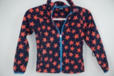 Lands' End Jacket Kids Medium 5-6 Navy Orange Star Print Fleece Full Zip Warm