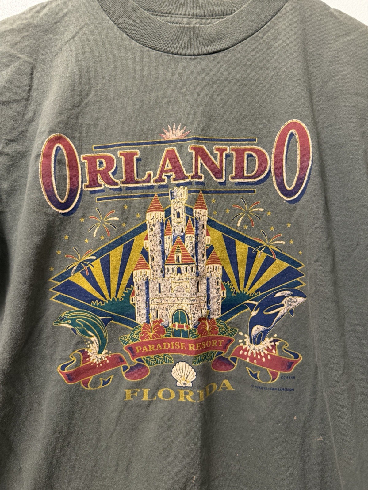 Vintage Orlando Florida Dolphins Castle Graphic T-Shirt Green Men’s Medium USA thumbnail 2