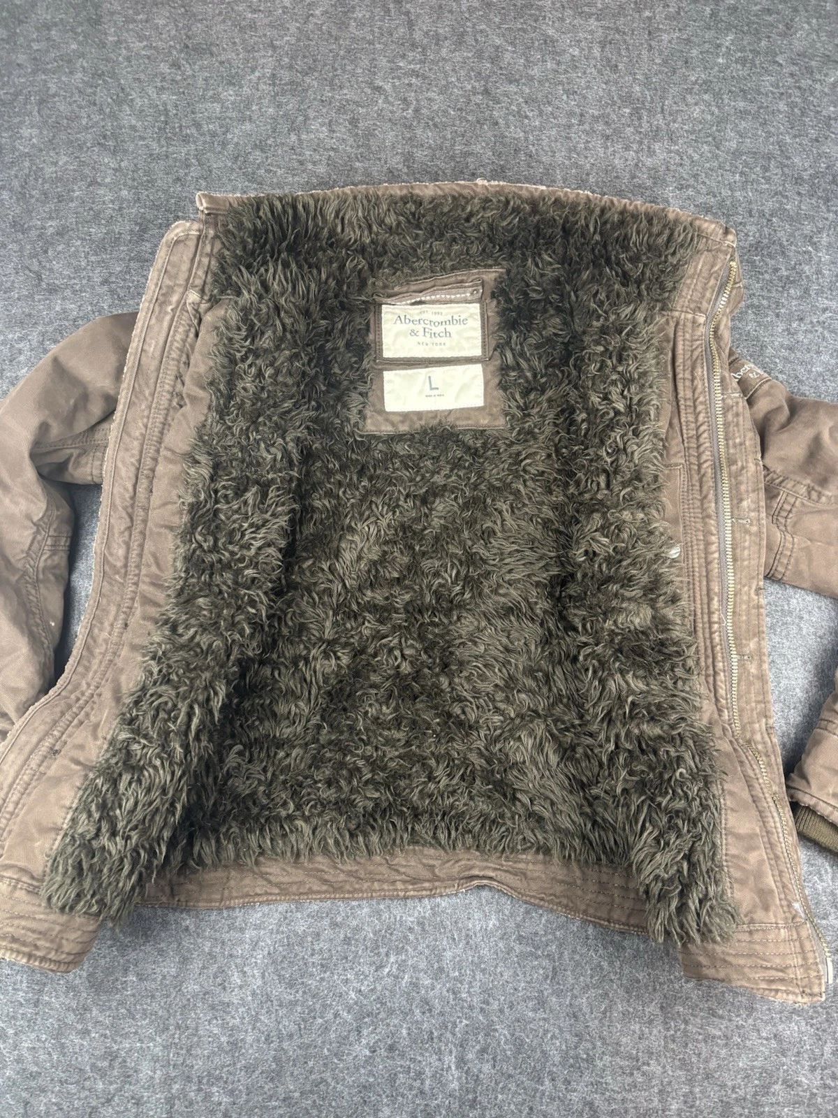 Abercrombie & Fitch Adirondack Jacket Canvas Fur Lined Brown Fade Vintage Mens L - product detail image 4