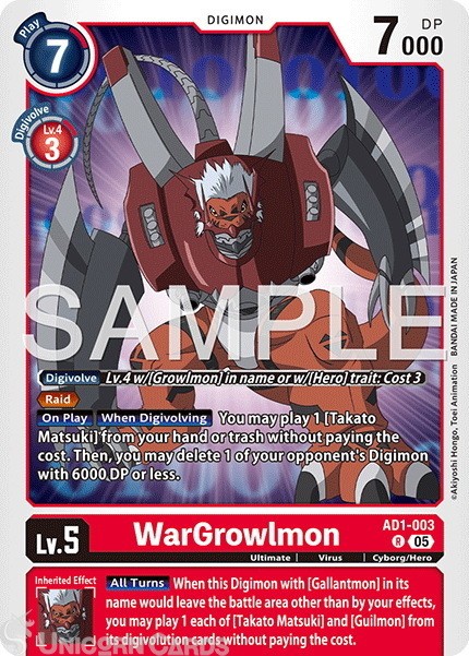 AD1-003 WarGrowlmon : Rare Foil : AD01: Advanced Booster Digimon Generation