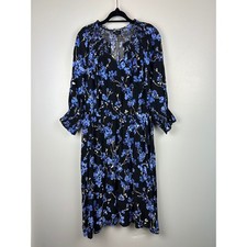 Talbots Smocked Midi Dress Large Petite Blue Floral Fragrant Lilac Romantic