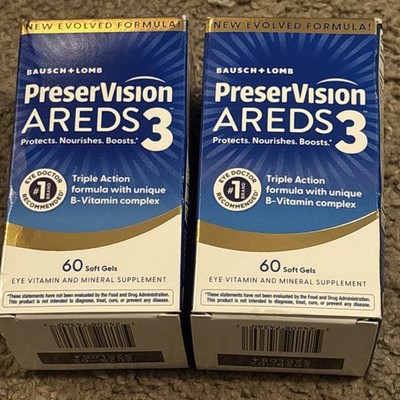 LOT (2) BAUSCH+LOMB PRESERVISION AREDS 3 SUPPLEMENTS, 60 CT SOFTGELS, EXP 2/28
