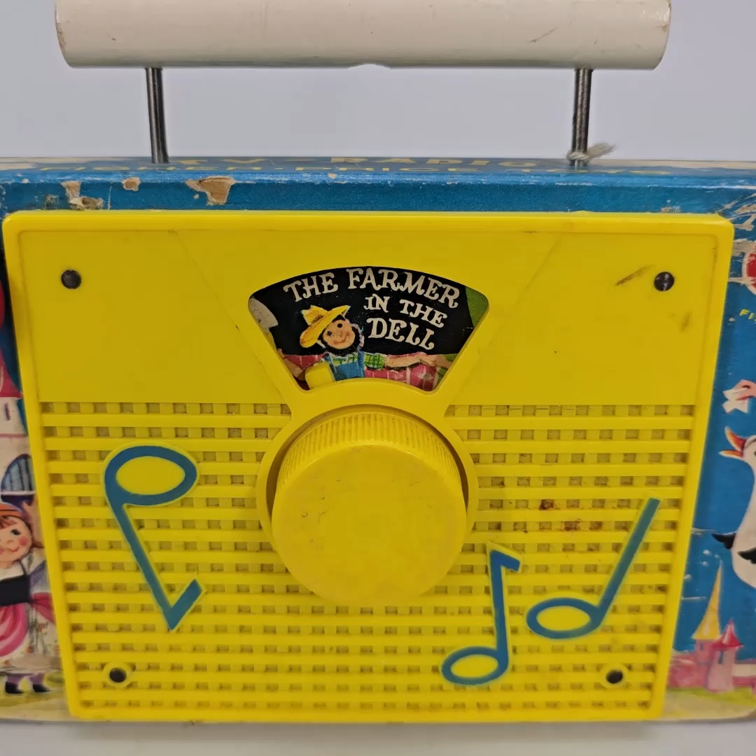Fisher-Price Farmer In The Dell Music Box Radio Toy 1960s Blue