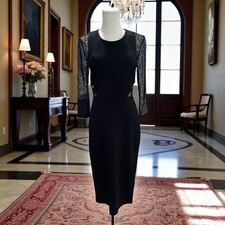 Carmen Marc Valvo Black Lace Sheath Cocktail Party Formal Little Black Dress