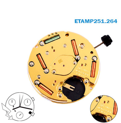 ETA 251.264 Schweizer Uhrwerk - 3 Zeiger weiße Datumsscheibe bei 4 Chronograp...