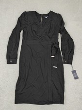 Tommy Hilfiger Dress Womens 8 Black Long Sleeve Wrap Belted Knee Length Work