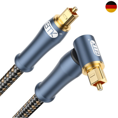 EMK Optisches Audiokabel 90 Grad Glasfaser 24K Gold Stecker 4 Meter