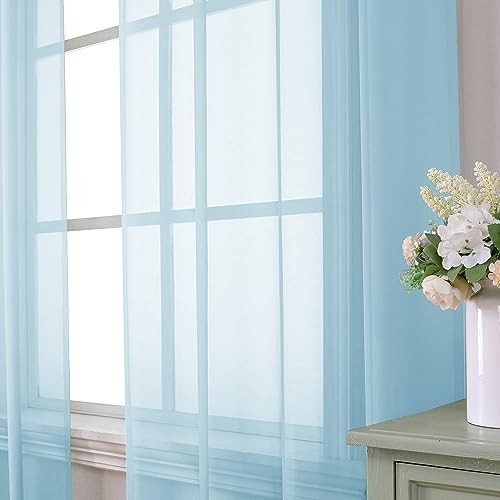 Paquete de 2: cortinas transparentes básicas 63 pulgadas 40" W x 63" L (paquete de 2) azul cielo - Imagen 2 de 6