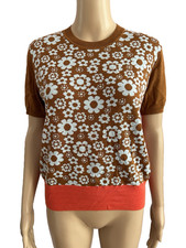 ORLA KIELY Blossom Floral Silk & Cotton T-Shirt Top SMALL UK 8-10 BNWT Retro 60s
