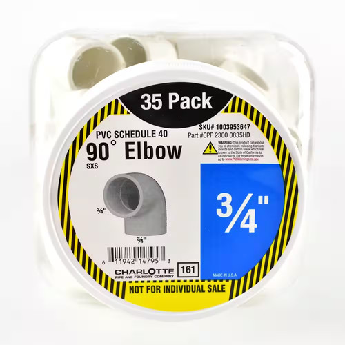 3/4 In. X 3/4 In. 90 Degree PVC Socket X Socket Elbow Fitting 35 -Pack Free Ship