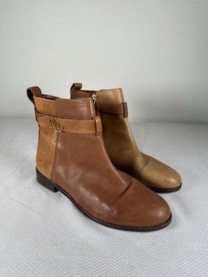 Lauren Ralph Lauren Ankle Boots Booties Womens Briele Brown Leather Zip Size 9