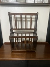 VTG Two Tier Newspaper Magazine Wooden Rack 23" x 16" x 11" MCM Spindle