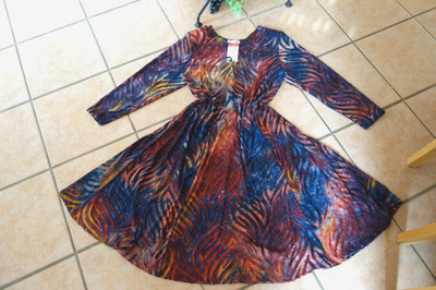 MAGNA Herbst 3D Edel Kleid 44 46 NEU Erdtöne Ausbrenner Stretch A-Form LAGENLOOK