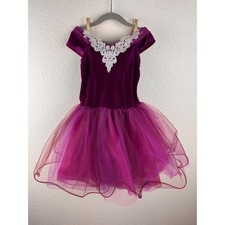 Weissman Purple Velvet Off Shoulder Dance Dress Tutu Kids SC Style 12447