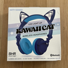 ART SOUND Kawaii Cat Bluetooth Headphones Blue LED Lights Foldable Over-Ear