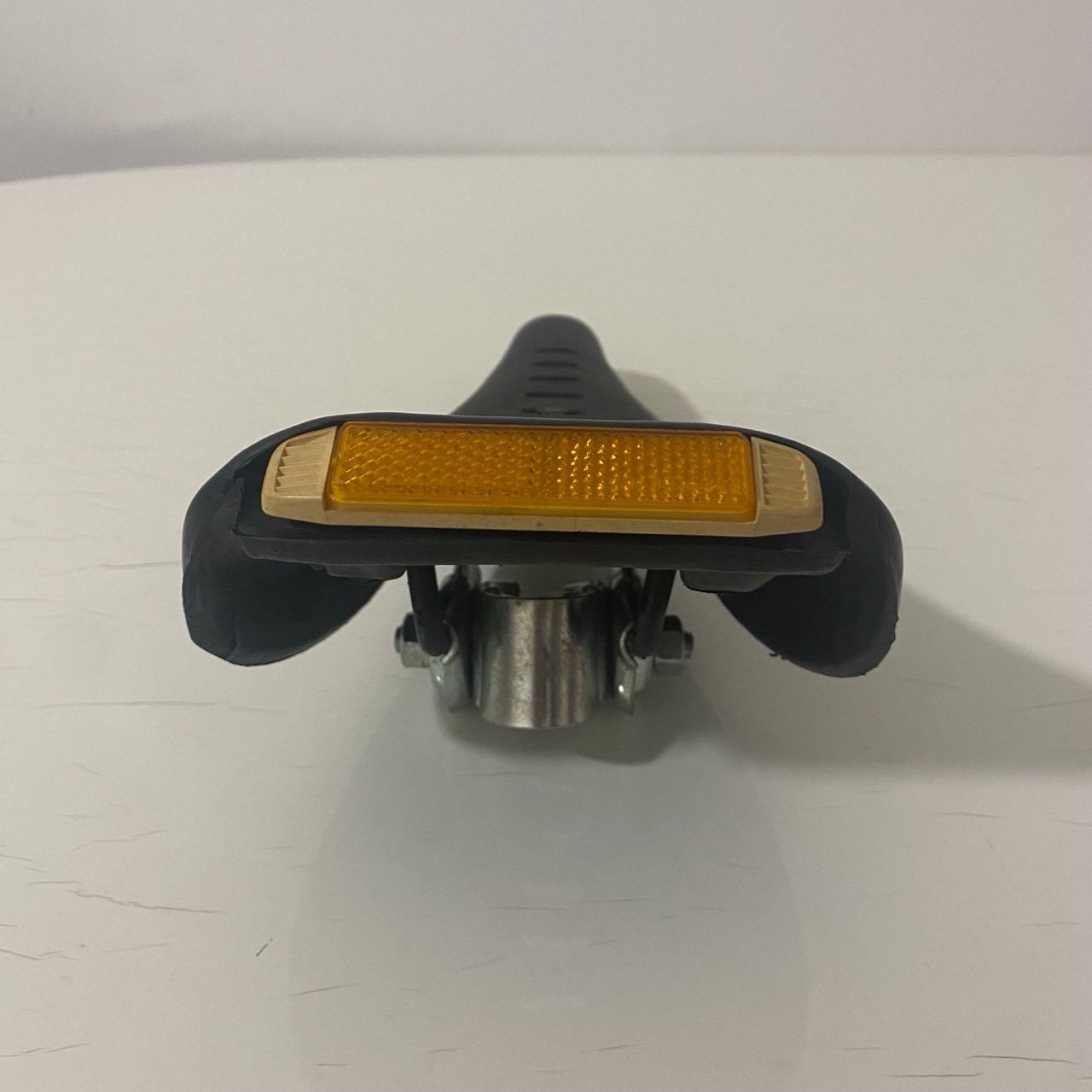 NOS BMX PVC seat with yellow reflector vintage style old school black