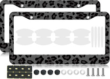 Black Leopard Pattern Metal License Plate Frames With Car Door Handle Films - 2p Black Leopard Pattern Metal License Plate Frames With Car Door Handle Films - 2p